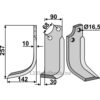 Rotorfreskniv - 257x90x10mm - Venstre - Gaspardo, Maschio