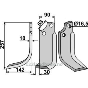 Rotorfreskniv - 257x90x10mm - Venstre - Gaspardo, Maschio