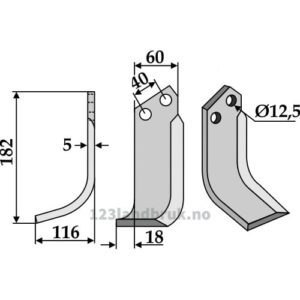 Rotorfreskniv - 182x60x5mm - Venstre - Gaspardo, Maschio