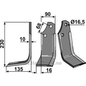 Rotorfreskniv - 230x90x10mm - Venstre - Gaspardo, Maschio
