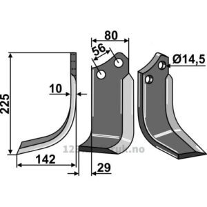Rotorfreskniv - 225x80x10mm - Venstre - Gaspardo, Maschio