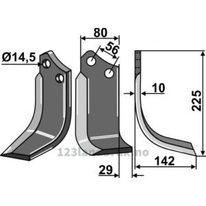 Rotorfreskniv - 225x80x10mm - Høyre - Gaspardo, Maschio