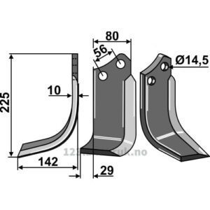 Rotorfreskniv - 225x80x10mm - Venstre - Gaspardo, Maschio