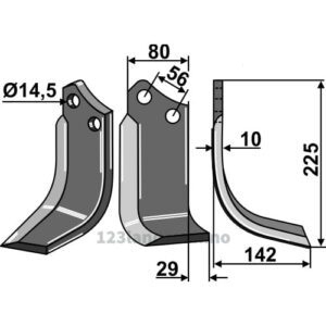 Rotorfreskniv - 225x80x10mm - Høyre - Gaspardo, Maschio
