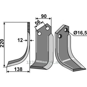 Rotorfreskniv - 220x90x12mm - Venstre - Gaspardo, Maschio