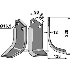 Rotorfreskniv - 220x90x12mm - Høyre - Gaspardo, Maschio
