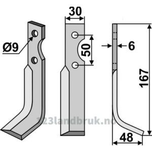 Rotorfreskniv - 167x30x6mm - Høyre - M.E.A.A.T., Mearelli