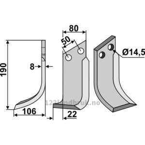 Rotorfreskniv - 190x80x8mm - Venstre - Meritano