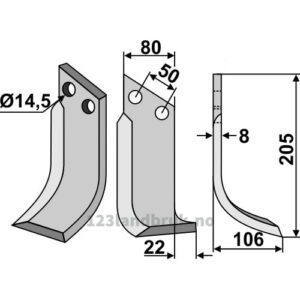 Rotorfreskniv - 205x80x8mm - Høyre - Meritano