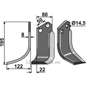 Rotorfreskniv - 195x80x8mm - Venstre - Meritano