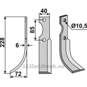 Rotorfreskniv - 228x40x6mm - Venstre - M.Gi.Bi
