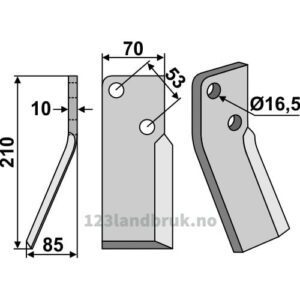Rotorfreskniv - 210x70x10mm - Venstre - Massano