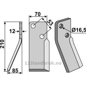 Rotorfreskniv - 210x70x12mm - Venstre - Massano