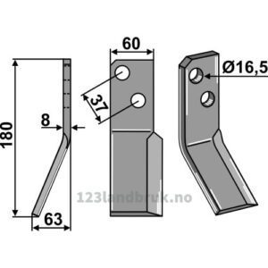 Rotorfreskniv - 180x60x8mm - Venstre - Massano
