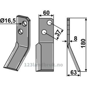 Rotorfreskniv - 180x60x8mm - Høyre - Massano