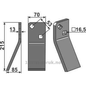 Rotorfreskniv - 215x70x13mm - Venstre - Massano