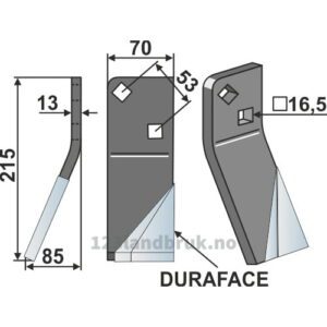 Rotorfreskniv DURAFACE - 215x70x13mm - Venstre - Massano
