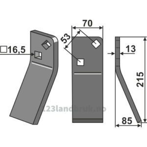 Rotorfreskniv - 215x70x13mm - Høyre - Massano