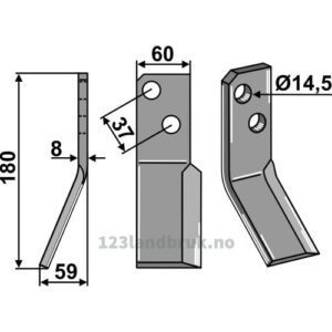 Rotorfreskniv - 180x60x8mm - Venstre - Massano