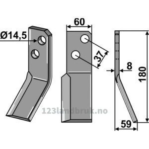 Rotorfreskniv - 180x60x8mm - Høyre - Massano