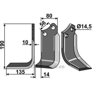 Rotorfreskniv - 190x80x10mm - Venstre - Muratori