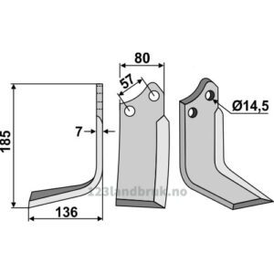 Rotorfreskniv - 185x80x7mm - Venstre - Muratori