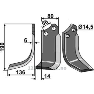 Rotorfreskniv - 190x80x6mm - Venstre - Muratori