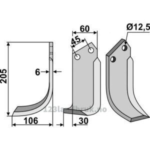 Rotorfreskniv - 205x60x6mm - Venstre - Nardi