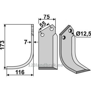 Rotorfreskniv - 173x75x7mm - Venstre - Nardi