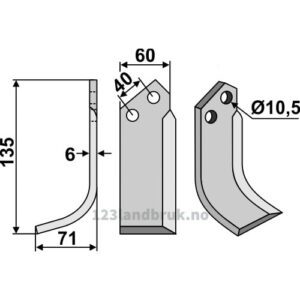 Rotorfreskniv - 135x60x6mm - Venstre - Nardi