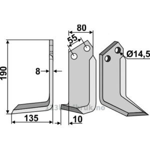 Rotorfreskniv - 190x80x8mm - Venstre - Bednar, Nardi