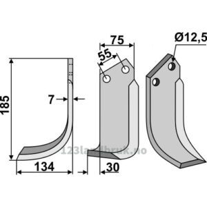 Rotorfreskniv - 185x75x7mm - Venstre - Nardi