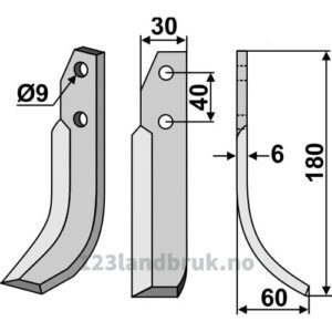 Rotorfreskniv - 180x30x6mm - Høyre - Nibbi Bruno