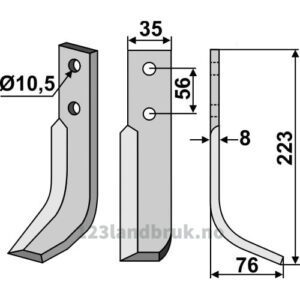 Rotorfreskniv - 223x35x8mm - Høyre - Nibbi Bruno