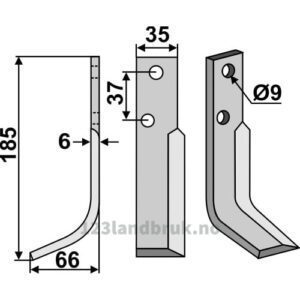 Rotorfreskniv - 185x35x6mm - Venstre - Nibbi Bruno