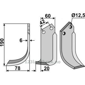 Rotorfreskniv - 190x60x6mm - Venstre - Nibbi Bruno
