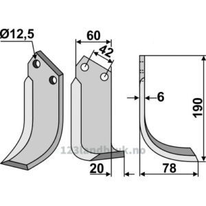 Rotorfreskniv - 190x60x6mm - Høyre - Nibbi Bruno