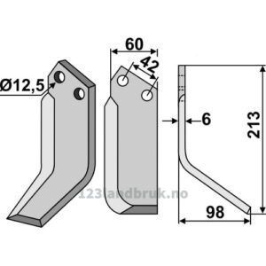Rotorfreskniv - 213x60x6mm - Høyre - Nibbi Bruno