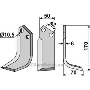 Rotorfreskniv - 170x50x6mm - Høyre - Nibbi Bruno