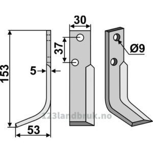 Rotorfreskniv - 153x30x5mm - Venstre - Nibbi Bruno