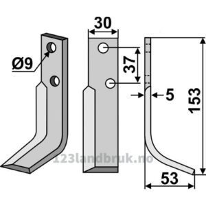 Rotorfreskniv - 153x30x5mm - Høyre - Nibbi Bruno