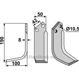 Rotorfreskniv - 190x50x8mm - Venstre - Nibbi Bruno