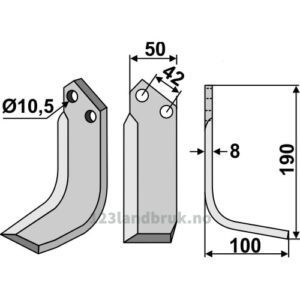 Rotorfreskniv - 190x50x8mm - Høyre - Nibbi Bruno