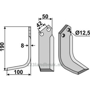 Rotorfreskniv - 190x50x8mm - Venstre - Nibbi Bruno