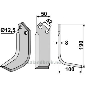 Rotorfreskniv - 190x50x8mm - Høyre - Nibbi Bruno