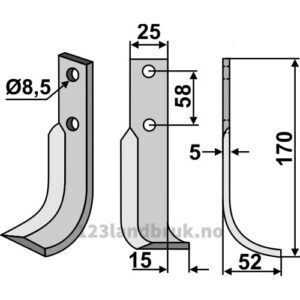 Rotorfreskniv - 170x25x5mm - Høyre - Bertolini, Nibbi Bruno