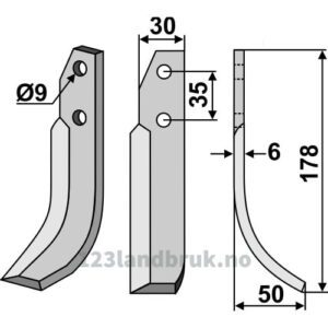 Rotorfreskniv - 178x30x6mm - Høyre - Nibbi Decimo