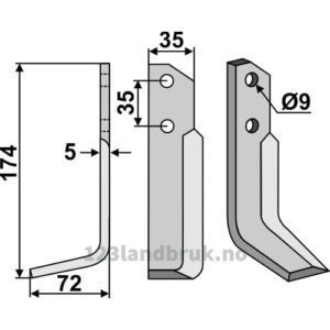Rotorfreskniv - 174x35x5mm - Venstre - Nibbi Decimo