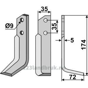 Rotorfreskniv - 174x35x5mm - Høyre - Nibbi Decimo