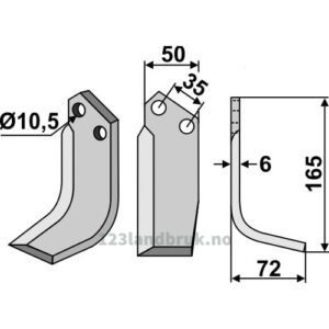 Rotorfreskniv - 165x50x6mm - Høyre - Nibbi Decimo, Valpadana